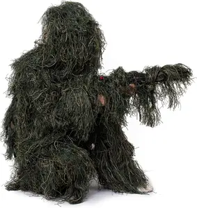 Ghillie Suit, 3D Camouflage Hunting Apparel, 5 in 1 Ghillie Suit for Men, Jungle Hunting Camouflage Clothing 4-Piece + Carry Bag Suitable for Adults/Youth
