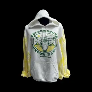 Yellowstone Button Ranch Ladies Upcycled Hoodie with Unique Tie-Dye Design and Distinctive Logo sweatshirt christmas gift