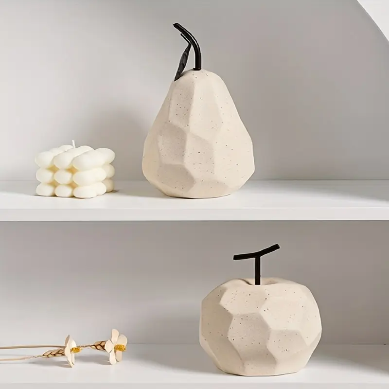 1pc Modern Clay Fruit Figurine, Apple & Pear Design, Space-Themed Decor for Living Room and Youngsters' Room, Versatile Indoor/Outdoor Display, No Electricity Needed, Living Room Decor