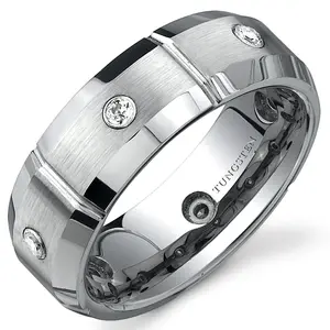 Men's Beveled Edge Brushed finish 7mm Tungsten Band Daily Engagement Birthday Anniversary Male