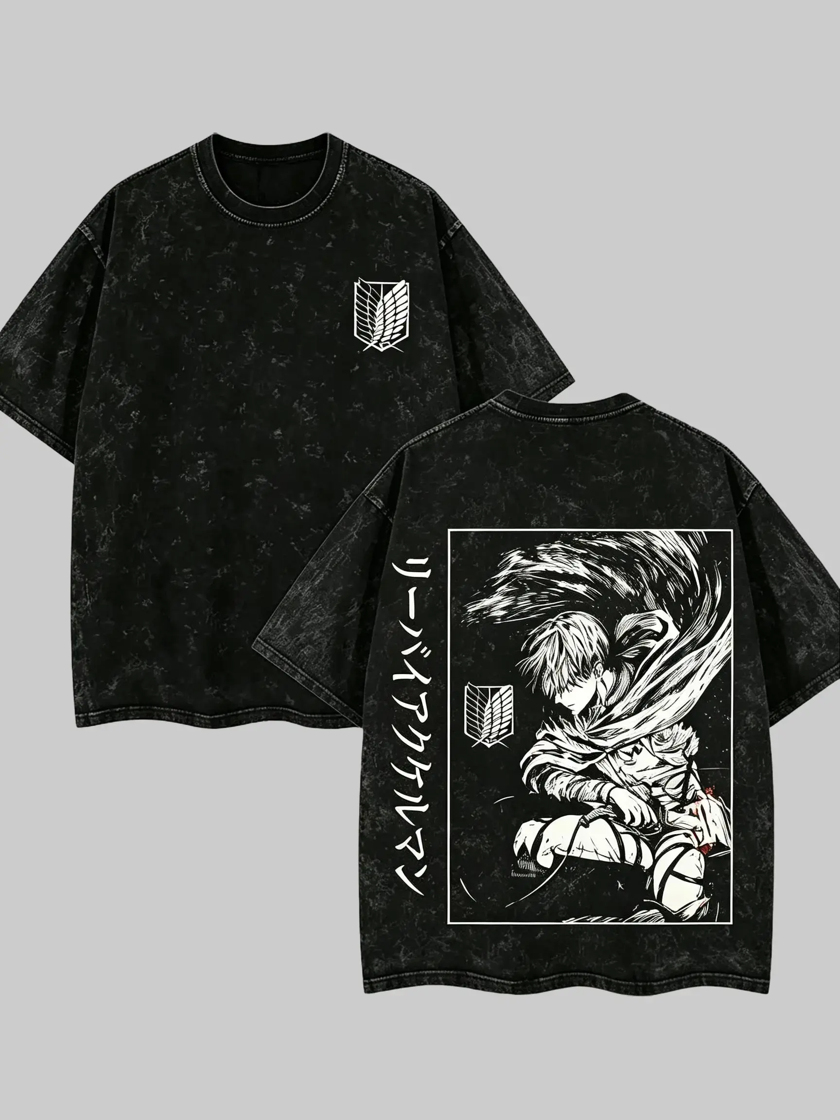 Attack on Titan Levi Ackerman Vintage Washed Graphic T Shirt Oversized Heavyweight Cotton Anime Streetwear Tee Y2K Retro Harajuku Manga Summer Unisex Loose Fit
