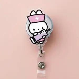 Miffy Bunny Rabbit Retractable ID Badge Reel – Cute Badge Holder for Nurses, Doctors, Teachers and Medical Staff Coworkers