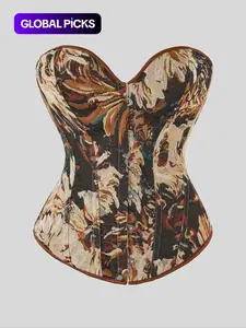 Women's Floral Print Shapewear Tops, Fashionable Lace Up Closure Corset, Tummy Control Shaper for Women, Adjustable Body Shaper