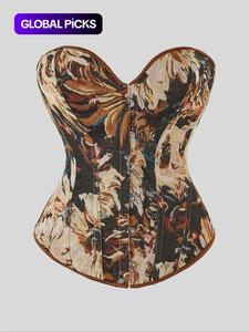 women's floral print shapewear tops, lady fashionable lace up closure corset, shapewear for women, tummy control shaper for women, womenswear, shapewear clothes, underbust shaper