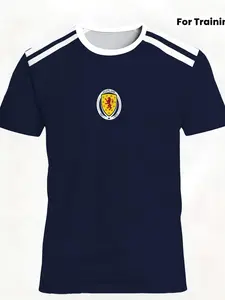 Scotland National Team Training Football Jersey, Breathable Quick-Dry Fan Version, Sporty Slim-Fitting T-Shirt, Blue Border Print