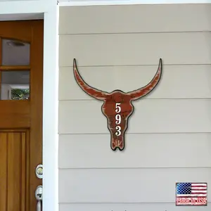 Designocracy MA98235-18 18 in. Cow Bison Buffalo Skull House Number Sign Decor