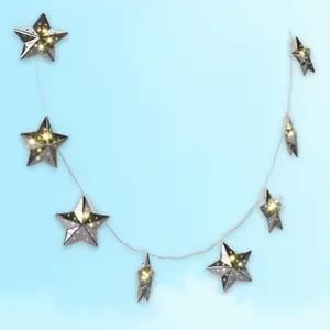 10ct LED Bary Operated Silver Star Christmas Novelty String Lights Warm Whe - Wonrshop ™