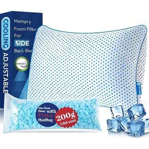 Queen Size Gel Memory Foam Pillow for Side Back Stomach Sleepers, Adjustable Cooling Shredded Bamboo Rayon Pillow with Washable Breathable Pillowcase, Firm Thick Support for College Dorm Home Office