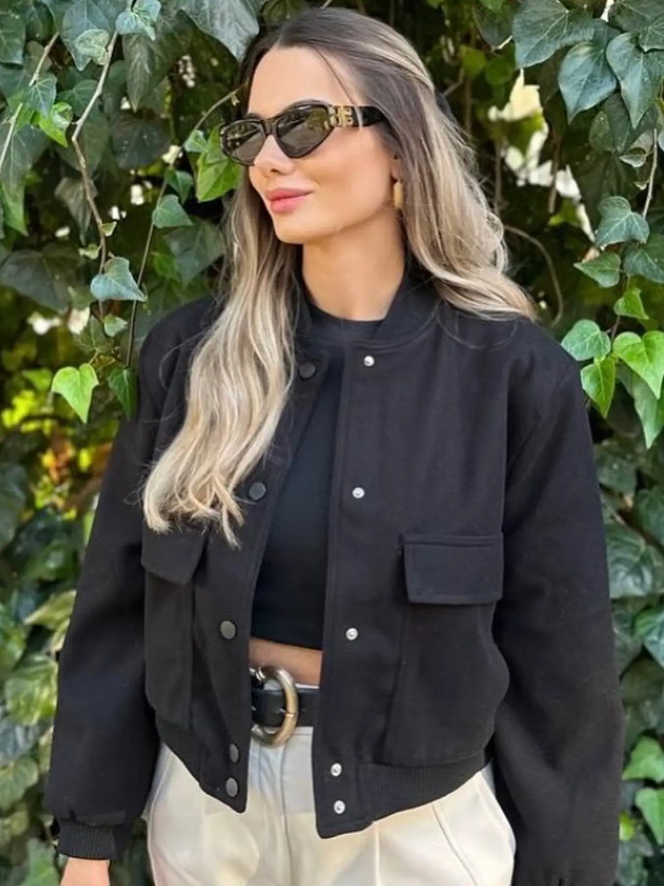 Big Pocket Bomber Jacket Women's Jacket Spring Autumn 2026 Beige Blue Khaki Black Grey Outerwears Casual o-Neck Button Up Long Sleeve Tops Baseball Jacket Korean Lazy Style Coat Casual Comfy Jacket Casual Jackets