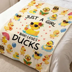 Duck Blanket for Girls, Yellow Ducks Themed Gifts, Duck Lovers Gifts for Women, Just A Girl Who Loves Ducks, Cute Cartoon Blanket 50" x 60" Fun Nap Blanket