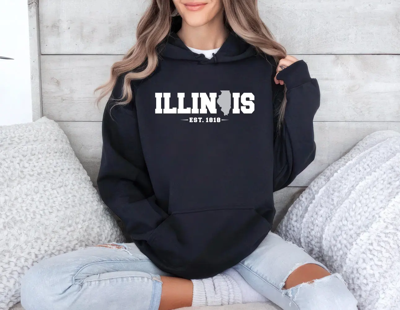 Illinois Hoodie, Vintage Illinois Unisex Hoodies, Illinois Established 1818 Hoodie, Illinois State Hooded Sweatshirt, Trendy Illinois Hoodie