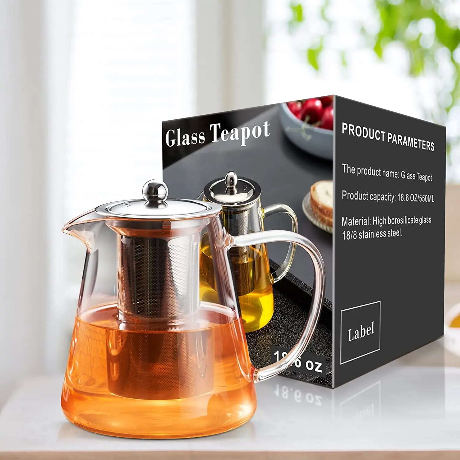 1-Cup Clear Glass Teapot with Stainless Steel Removable Infuser, Stovetop Safe, from heatresistant borosilicate glass for durability and safety