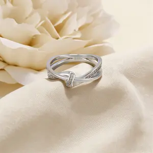925 Sterling Silver Intertwined Knot Ring for Women, Original Knot Jewelry with CZ Pave Crossover Band Infinity Loop promise Ring— Elegant Dainty Everyday Wear Engagement Rings Stackable Rings