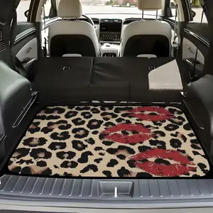 1pc Leopard Print with Red Lips Patchwork Car Trunk Mat - Dustproof & Durable Cargo Liner | Universal Fit Trunk Protector, Auto Storage Solution, Heavyduty Material, Stylish Drivers, Vehicle Enthusiasts