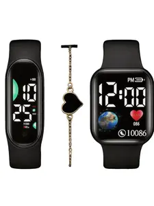 3pcs Smart Watch Set, Men's Sport Wristband, Women's Square Watch, Heart Bracelet, Lightweight, Durable, Perfect Gift for Couples