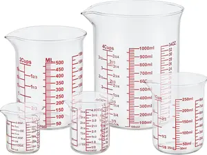 Ackers High Borosilicate Glass Measuring Cup Set with Pour Spout - 60ml to 1000ml Sizes (2-32oz Range) Easy-to-Read Beakers for Kitchen & Restaurant Use