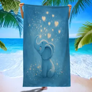 Healing Dreamy Elephant Illustration Beach Towel, Unisex Luxury Sand Blanket, Suitable for Swimming, Sports, Camping, Gym, Diving, Surfing, Yoga