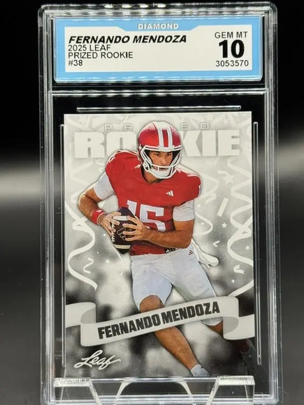2025 Leaf Prized Rookie #38 Football Card Fernando Mendoza (Indiana Hoosiers, Las Vegas Raiders) Graded GEM MINT 10