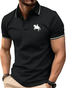 Men's summer horse pattern printed short-sleeved POLO shirt, simple retro lapel light and versatile sports and leisure outdoor fishing fashion multi-functional golf clothing trendy short-sleeved POLO is an excellent gift for men