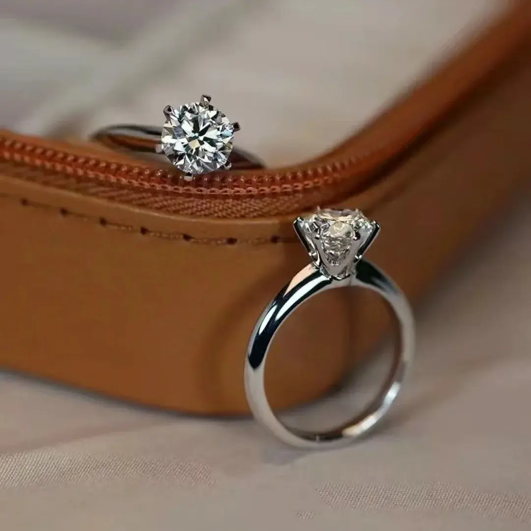 popularFASHION - Solitaire ring Real 925 Sterling silver 1ct Moissanite cz Engagement Wedding Band Rings for women Bridal Statement Party Jewelry