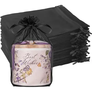100 count 6x9 Inch Black Organza Bags, Large Mesh  Bags Drawstring for Crafts Soap Candy,   Mesh Bag Drawstring for Easter Gifts Wedding Party Favors  Shower