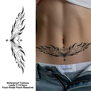 Waterproof temporary tattoo sticker magic tattoo lasting 7-15 flame heart pattern herbal juice semi permanent tattoo simulation tattoo Chest tattoo