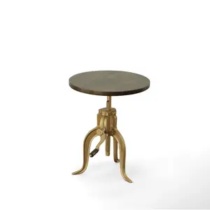 HomeRoots 493239 19 in. Gold & Elm Hardwood Circle End Table, Stylish Indoor Furniture for Living Spaces (Includes Gold, Hardwood, Circle End Table Styles), Circle End Tables, Gold End Tables