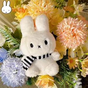 Cute Miffy Kawaii Plush Doll Pendant Cartoon Rabbit Black White Scarf Plush Pendant Key Chain Backpack Accessories Girl Gift