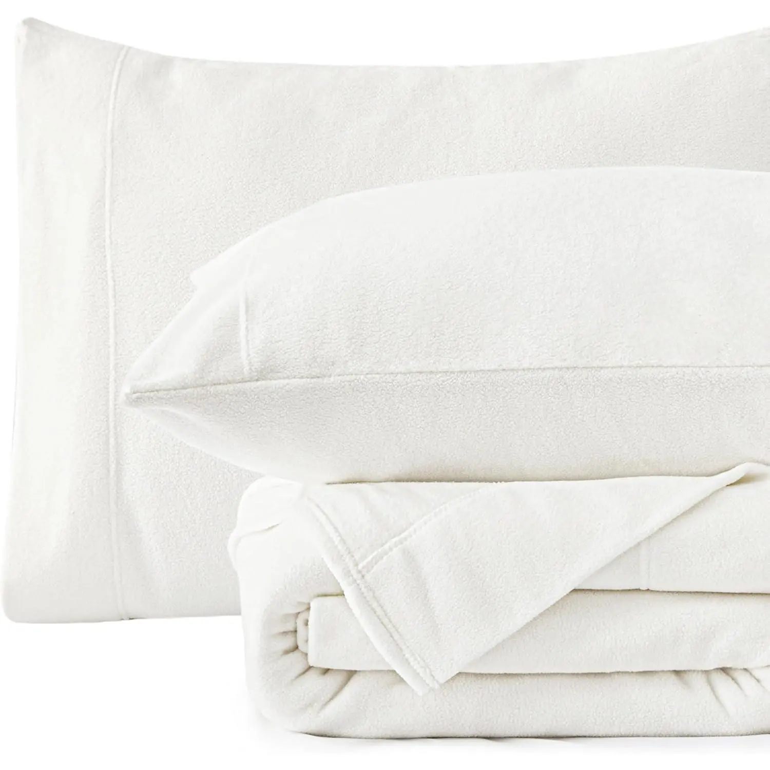 Fleece  Sheet Set - 3 count White Super Soft Plush Polar Fleece Bed Sheets Set with 16" Deep Pocket,Cozy Warmth for Cold Season(1 Flat Sheet,1 Fitted Sheet,1 Pillow Case)