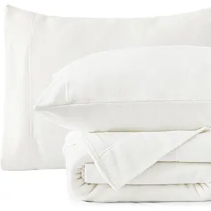 Fleece  Sheet Set - 3 count White Super Soft Plush Polar Fleece Bed Sheets Set with 16" Deep Pocket,Cozy Warmth for Cold Season(1 Flat Sheet,1 Fitted Sheet,1 Pillow Case)
