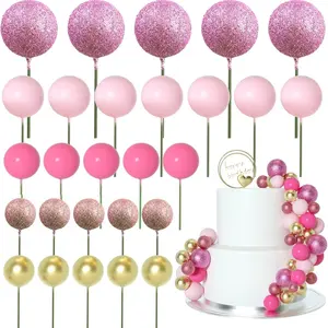 50pcs Cake Decorations, Cake Decorating Supplies, DIY Paper Cup Cakes Insert Foam Balloons, Bright Colors, Multiple Sizes, Wedding Anniversary Birthday Decoration