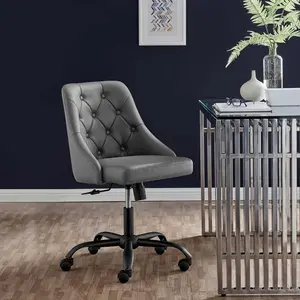 Modway Distinct Tufted Swivel Vegan Leather Office Chair in Black Gray