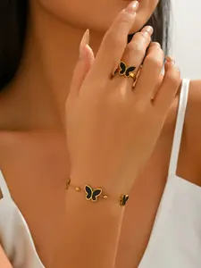 Women's Chain Bracelet & Ring Set, Casual Style Jewelry Accessories, Perfect for Daily Wear, Party, All Seasons