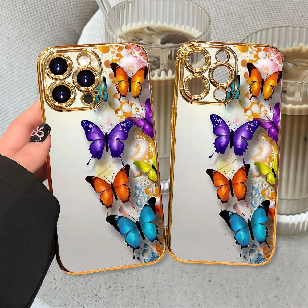 Colorful butterfly pattern, dreamy and ethereal style, PC hard shell | High-quality electroplating process, lightweight design, compatible with iPhone 17/16/15/14/13/12/11/X/XS/XSMAX, brand new, stylish, gift, personalized, Cover, Accessories, Smartphone,
