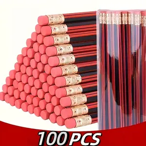 100 Classic & Hb Graphite Sketch Pencils Set, Includes Eraser, Triangle & Hexagonal Design, School Office Use, Back-To-School Gift, Writing Stationery