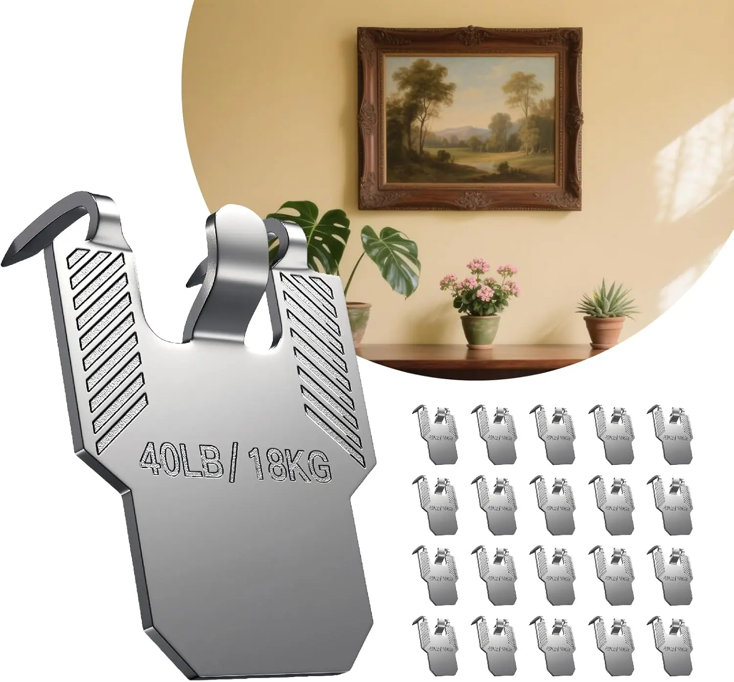 20-Pack Steel Claw Wall Mounted Hooks, No Wall Damage Drywall Picture Hangers, 40lbs Capacity, Secure and Durable, Easy Hassle-Free Installation, for Room Decor Office Decor