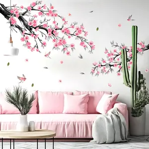 A set (30*90cm*3 pieces) of ink-pink tree branch 2D flat wall stickers, home decoration self-adhesive wall stickers, M15107-YC
