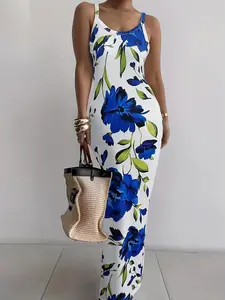 Women's Floral Print Cami Spaghetti Strap Dress, Elegant Classy Flattering Sleeveless Dress for Party Holiday Wedding Guest, Ladies Summer Clothes