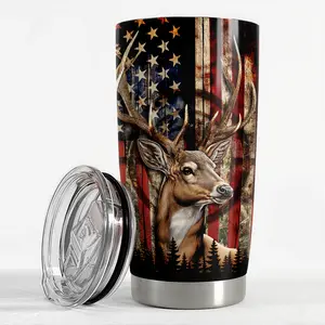 Sandjest Hunting Deer 20oz Tumbler with Lid, Stainless Steel Insulated Vacuum Flask, Travel Coffee Cup, Drinkware Men Gift on Father's Day Christmas