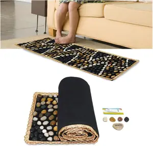 HTTMT- Real Pebbles Cobblestone Foot Massage Mat for Reflexology Massage,Acupressure Relieve,Stimulates Blood Circulation for Pain Relief/Nerve Ache,Anti-Slip Yoga Mat Healthcare Rock Stone