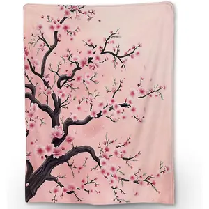 Beautiful Cherry Blossom Blanket,Soft Cozy Fleece With Aesthetic Cherry Blossom Design, Romantic Pink Flower Blanket For Bedroom Decor, Plush Throw For Nature Lovers & Sakura Fans