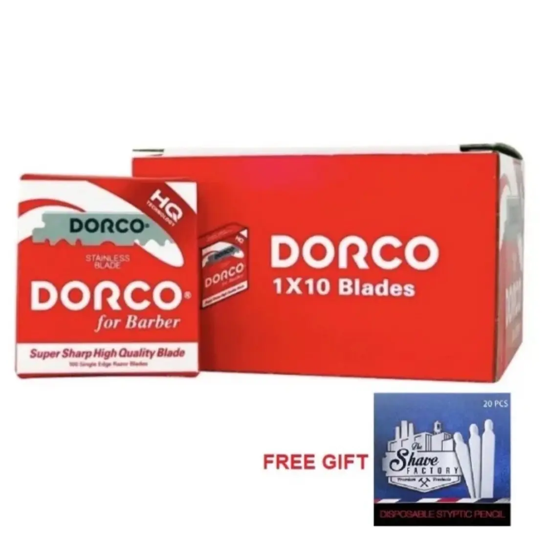 1000 Dorco Single Edge Pre cut Half Shaving Blades for Professional Barbers Blades for Barber salon Shop Red Bulk Pack with free styptic stick pack