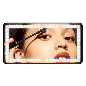 Car Sun Visor Vanity Mirror with 3 Light Modes & 60 LEDs, Rechargeable Mirror with Dimmable Touch Screen, Rear View Sun-Shading Travel Cosmetic Mirror for Car Truck SUV