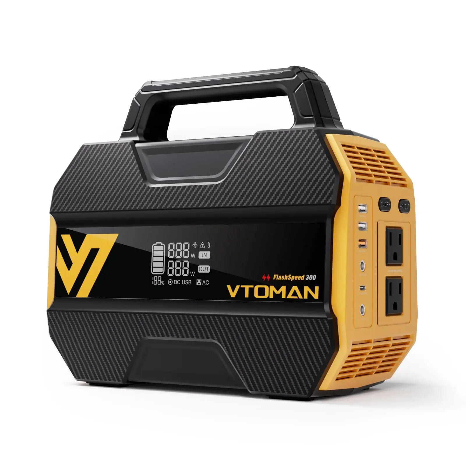 VTOMAN FlashSpeed 300 Portable Power Station, 230Wh LiFePO4 Generator, 7 Outlets, 12V/24V DC, PD 100W Type-C for Home Blackout, RV/Van, Camping Outdoor Rechargeable