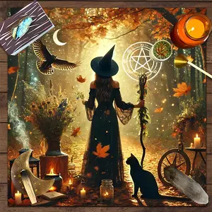 1pc Mystical Witchy Autumn Square Altar Cloth Fall Nature-Themed Tablecloth Tarot Card Spread Reading Cloth Table Mat Decor Tarot Reading Cloth, Tapestry Wall Hanging Home Wall Rugs, Perfect Gift for Seasonal Celebrations and Festivities