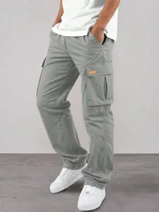 Men's Casual Cargo Pants, Wrinkled Design, Loose Fit Lightweight Sporty Style, Straight Leg Comfortable Daily Wear
