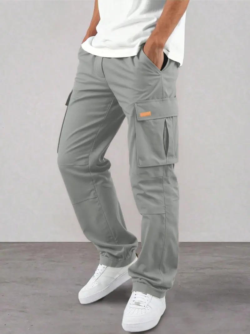 Men's Casual Cargo Pants, Wrinkled Design, Loose Fit Lightweight Sporty Style, Straight Leg Comfortable Daily Wear