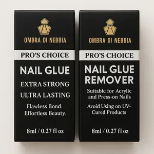 Ombra Di Nebbia Nail Glue and Remover Set - 8mL Each - Salon Quality for Acrylic Press On Nails - Water-resistant Fast Bonding Formula -  Easy Application, No UV Lamp Needed for Home or Salon - Flawless Daily Manicure