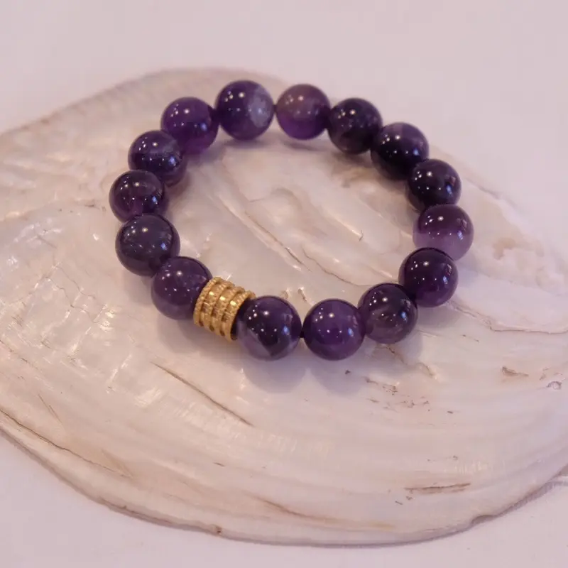 12 mm Amethyst with Gold Stainless steel accent