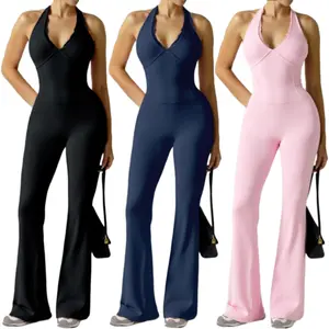 Women'S New Seamless Yoga Fitness Jumpsuit - One-Piece Design, Body Shaping & Butt Lifting, High-Elasticity Fabric, Removable Pads, Long Length for Gym, Outdoor Sports & Casual Wear, Workout Clothes